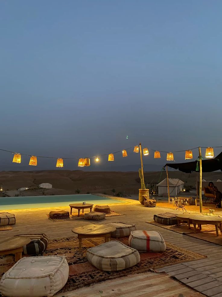 aesthetic morocco desert desertlife pool night desertsafari traditional travel sunset hoteldesign hotel terrasse luxury luminaire light_ 2