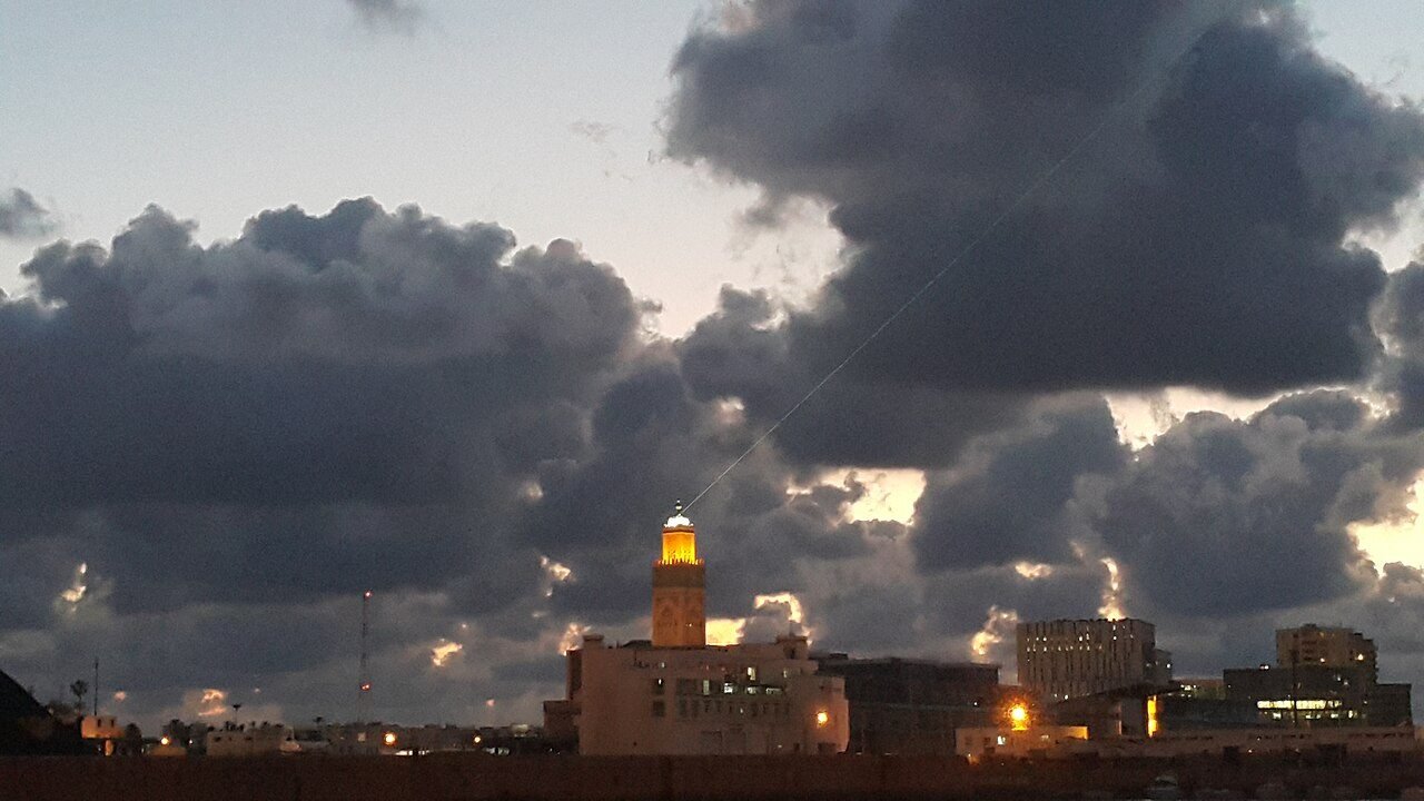 Hassan II Mosque in Casablanca with its 210-metre minaret rising above the Atlantic Ocean