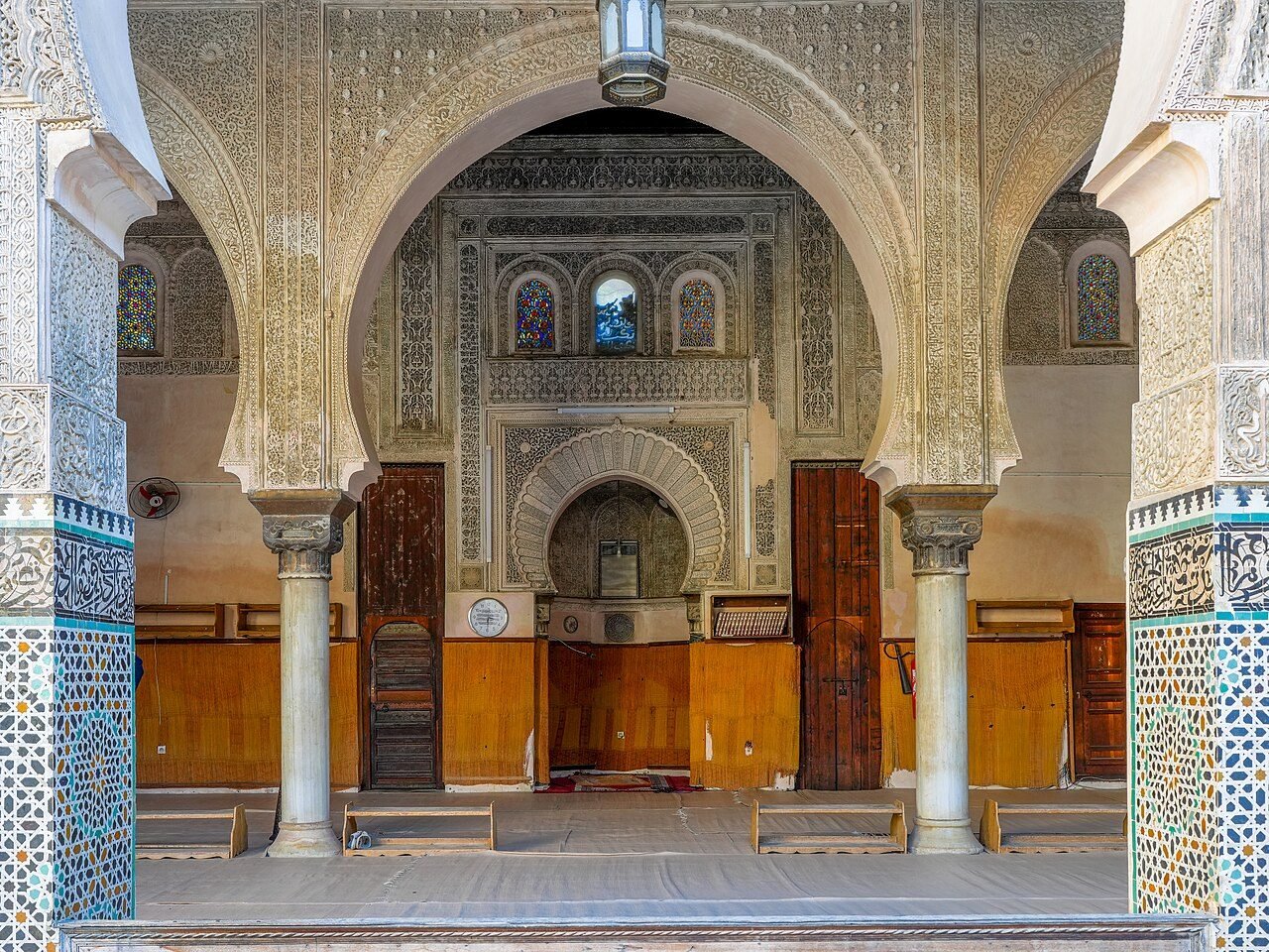 The monumental Bab Mansour gate in Meknes, decorated with green zellige tiles