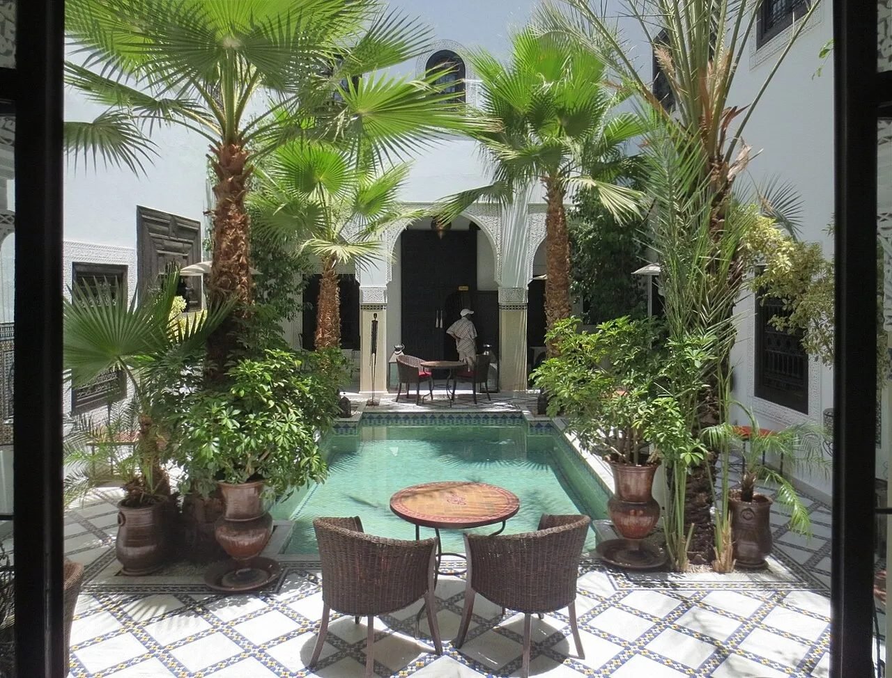 Interior courtyard of a traditional riad in the Marrakech medina