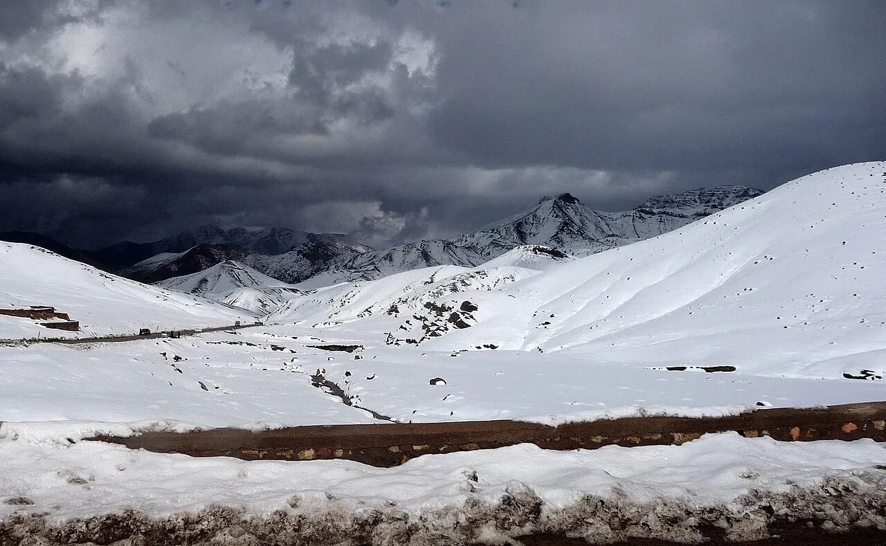 Winding road over the Tizi n'Tichka pass in the High Atlas between Marrakech and Ouarzazate