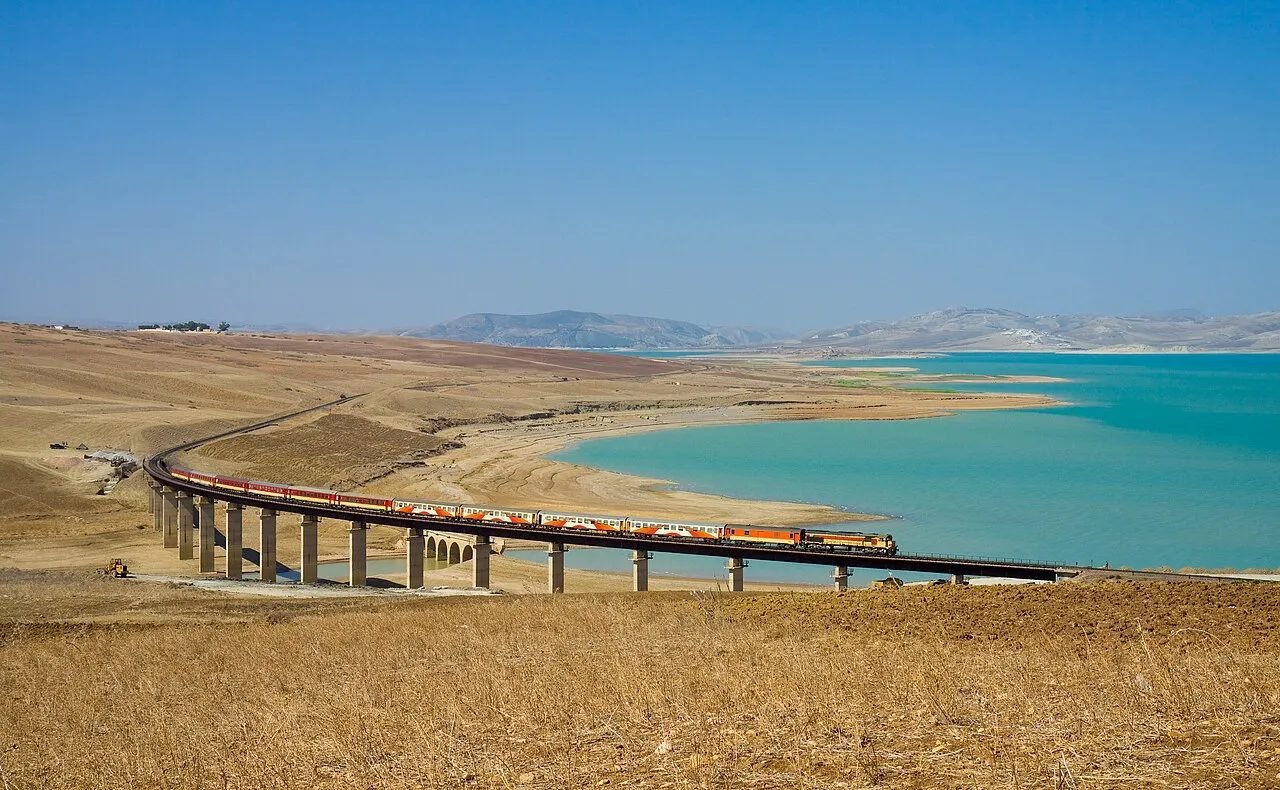 ONCF passenger train at a station in Morocco