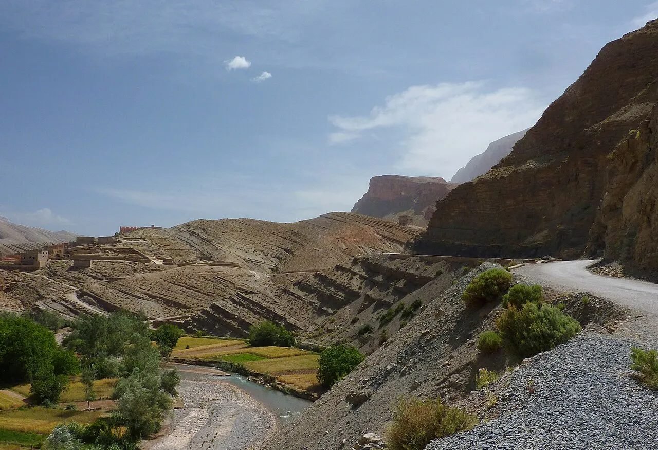 Winding hairpin road climbing out of the Dades Gorge in Morocco