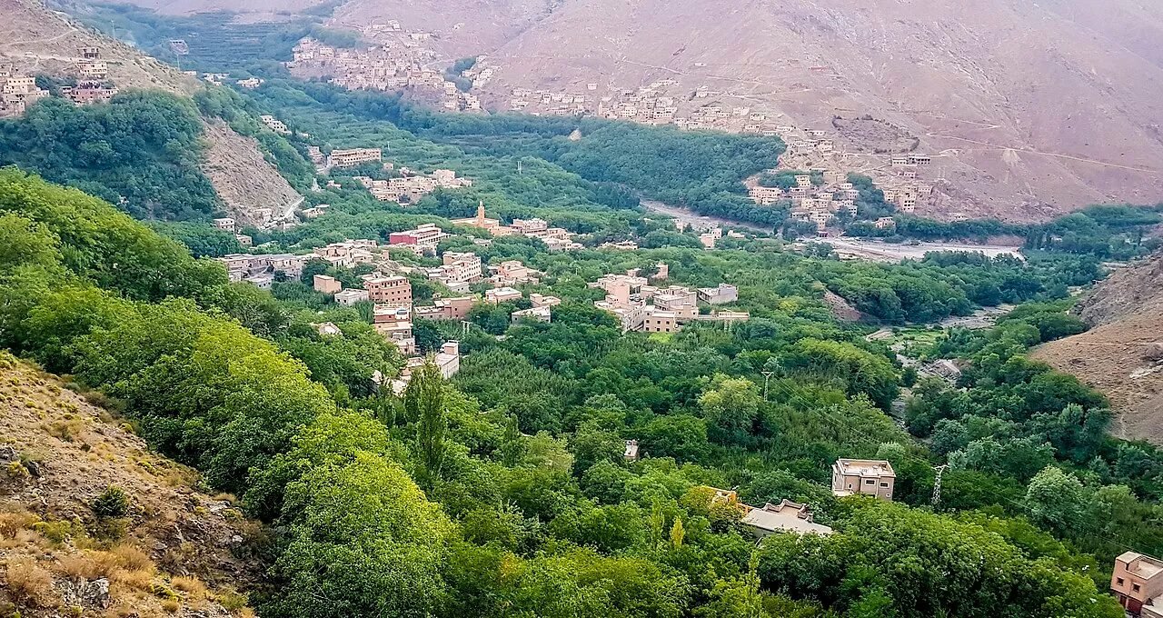 Traditional Amazigh village with earth houses in the High Atlas