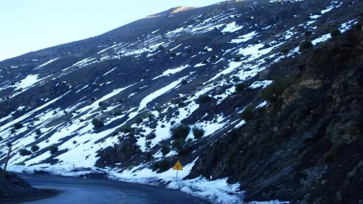 Road winding over the Tizi n'Tichka pass in the High Atlas Mountains