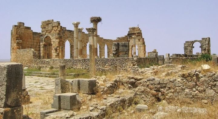 Triumphal arch and columns of the Roman ruins of Volubilis