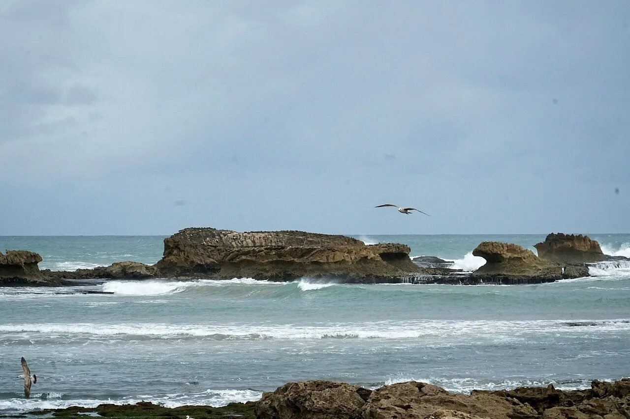 Atlantic beach and ramparts of Essaouira on a sunny summer day