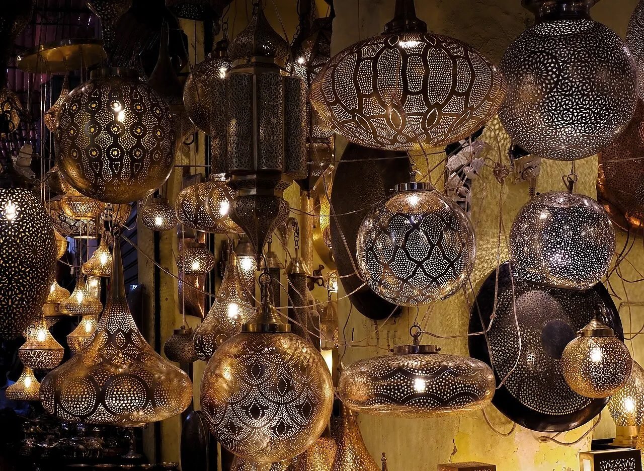 Hanging lanterns in Souk Haddadin, Marrakech medina